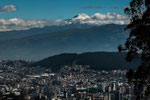 Ganz im Hintergrund über Quito der Vulkan Cayambe....