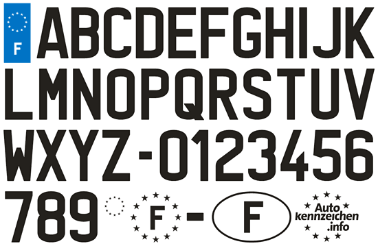 Schriftmuster: Nummernschild-Font Frankreich