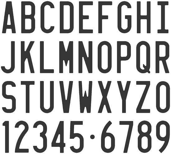 Schriftmuster: US-Kennzeichen-Font
